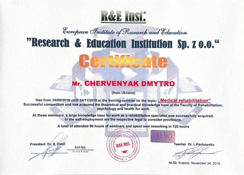 Certificate – Reabilitação Médica