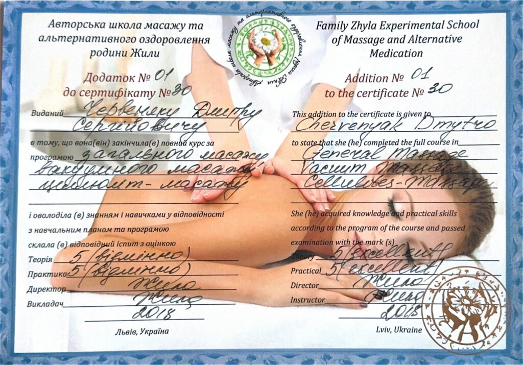 Anexo ao Certificado – Massagem Geral, a Vácuo e Anti-celulite