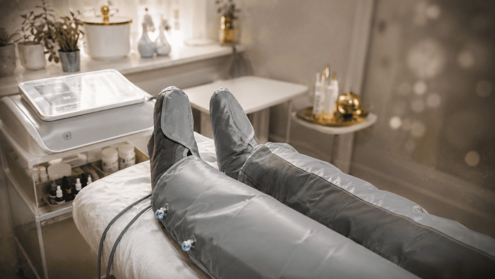 pressoterapia para pernas cansadas e retenção de líquidos em Leiria — sessão no Fisalis Estúdio