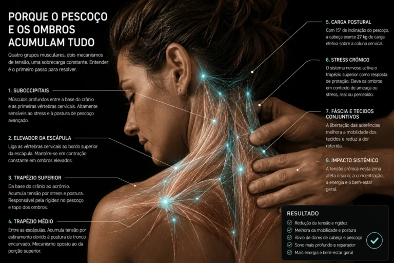 Tensão no Pescoço e Ombros: Porque Acontece, O Que Piora, Como a Massagem Actua — e Como Progredir Sessão a Sessão