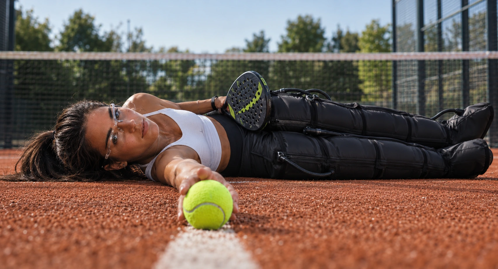 Drenagem linfática manual na perna de um jogador de padel para recuperação muscular, na Fisalis em Leiria